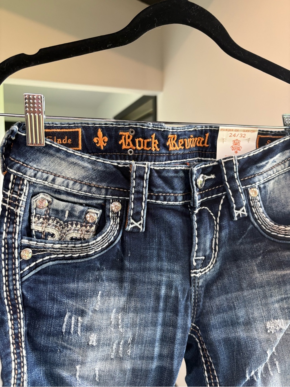 Rock Revival Embellished Dark Blue Straight-Leg Jeans - Picture 3 of 5